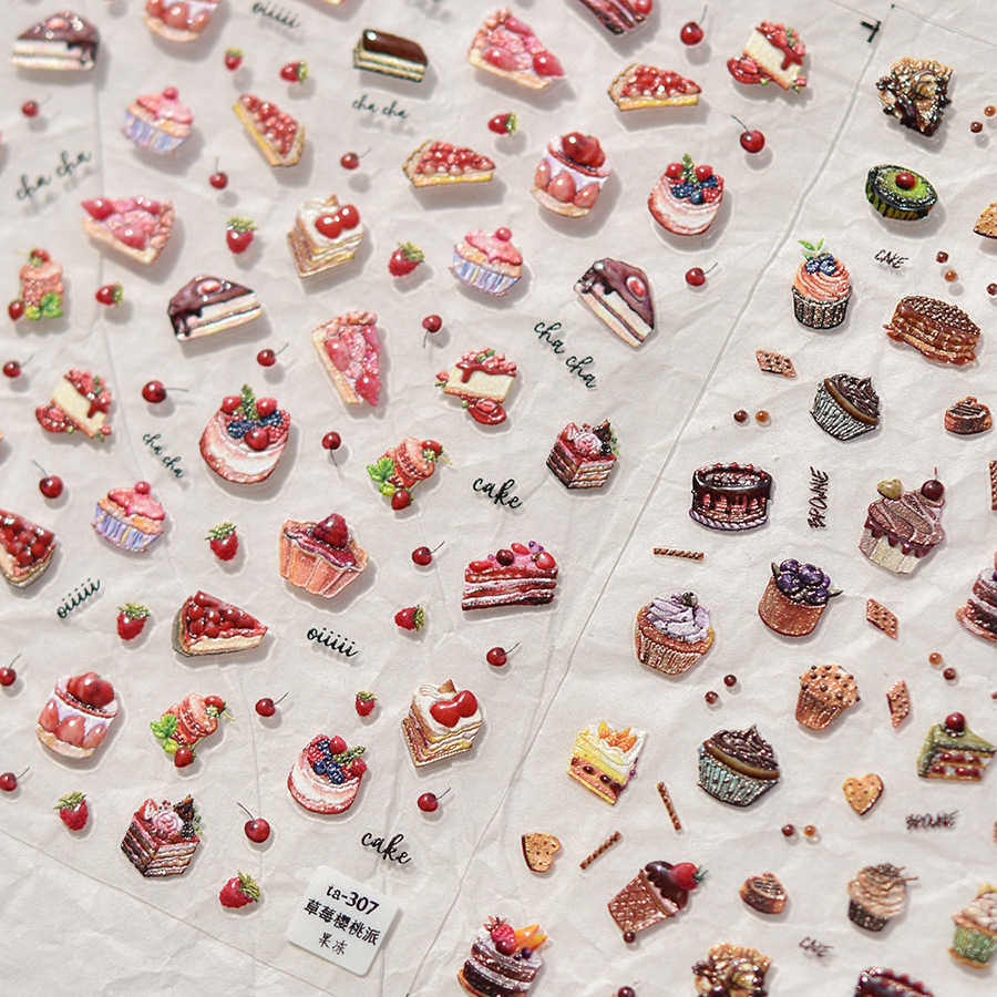 Nail Art Strawberry - 1pcs 5D Strawberry Chocolate Cake Nail
