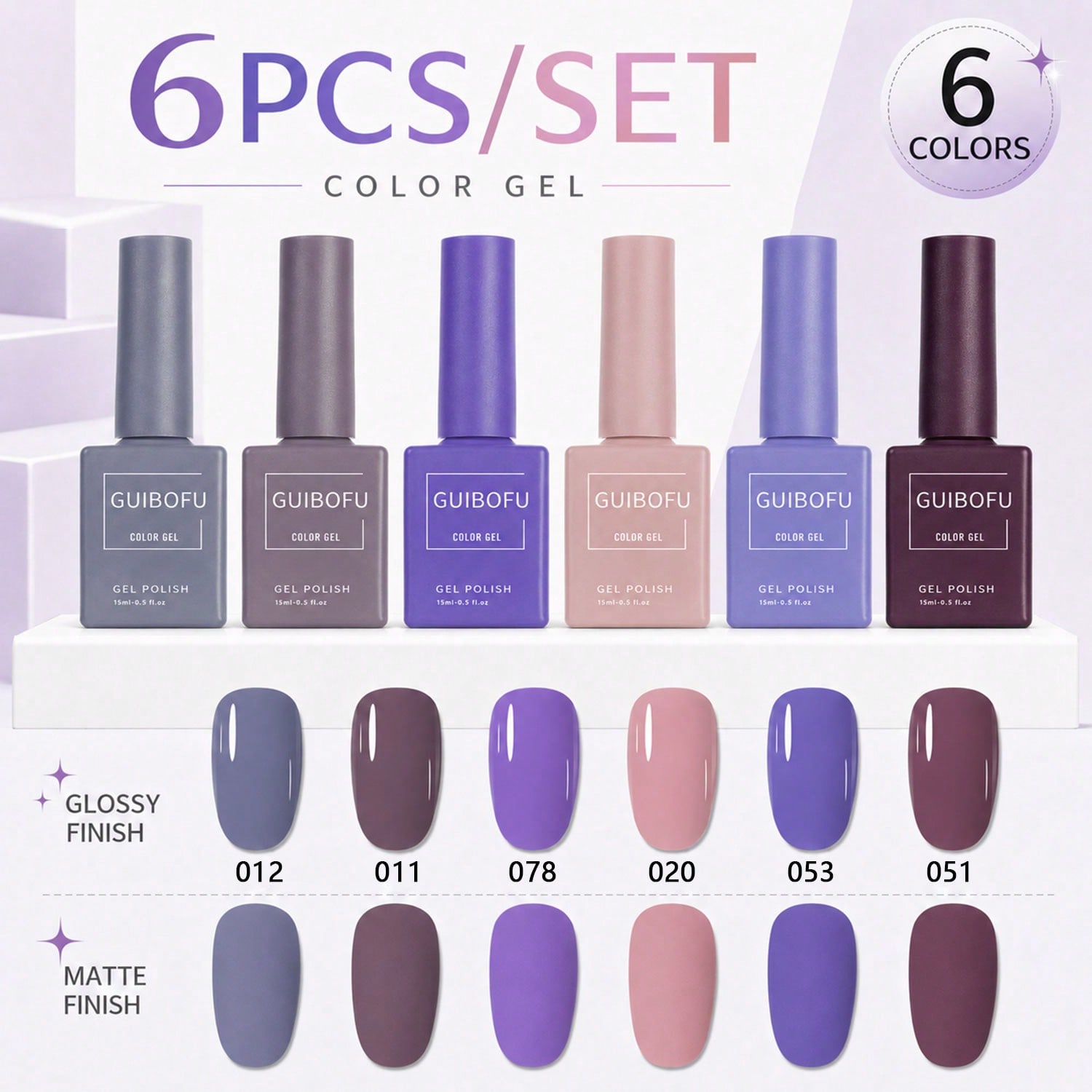Nail Art Dusty Pink - 6Pcs 15ml Gel Polish Set,Lavender,Violet,Mauve,Dusty Pink