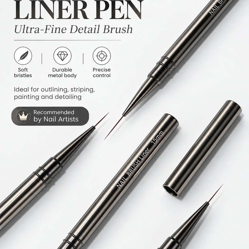 Nail Art Sch - Ultra‑Fine Nail Liner Brush 6‑18mm Metal