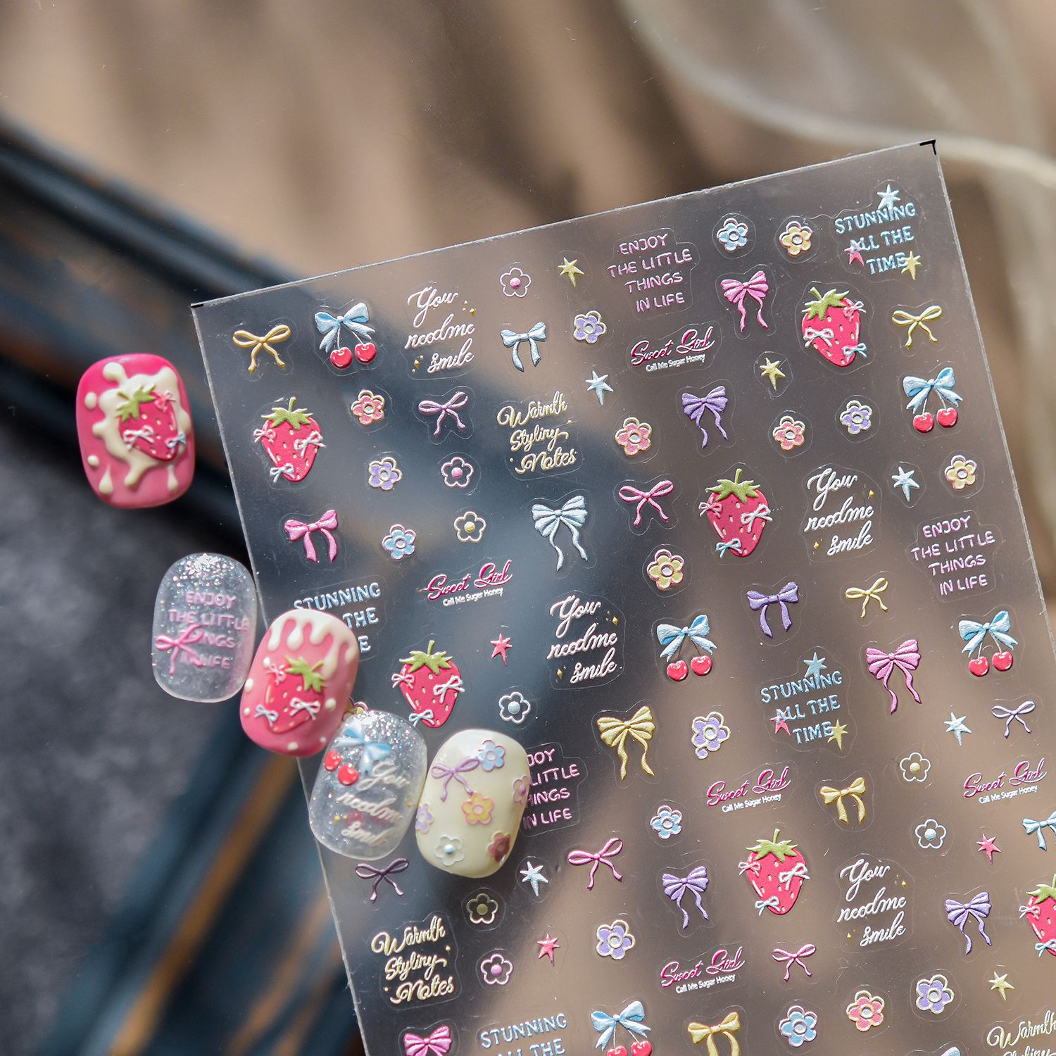Nail Art Strawberry - 5D Embossed Nail Sticker Sweet Butterfly