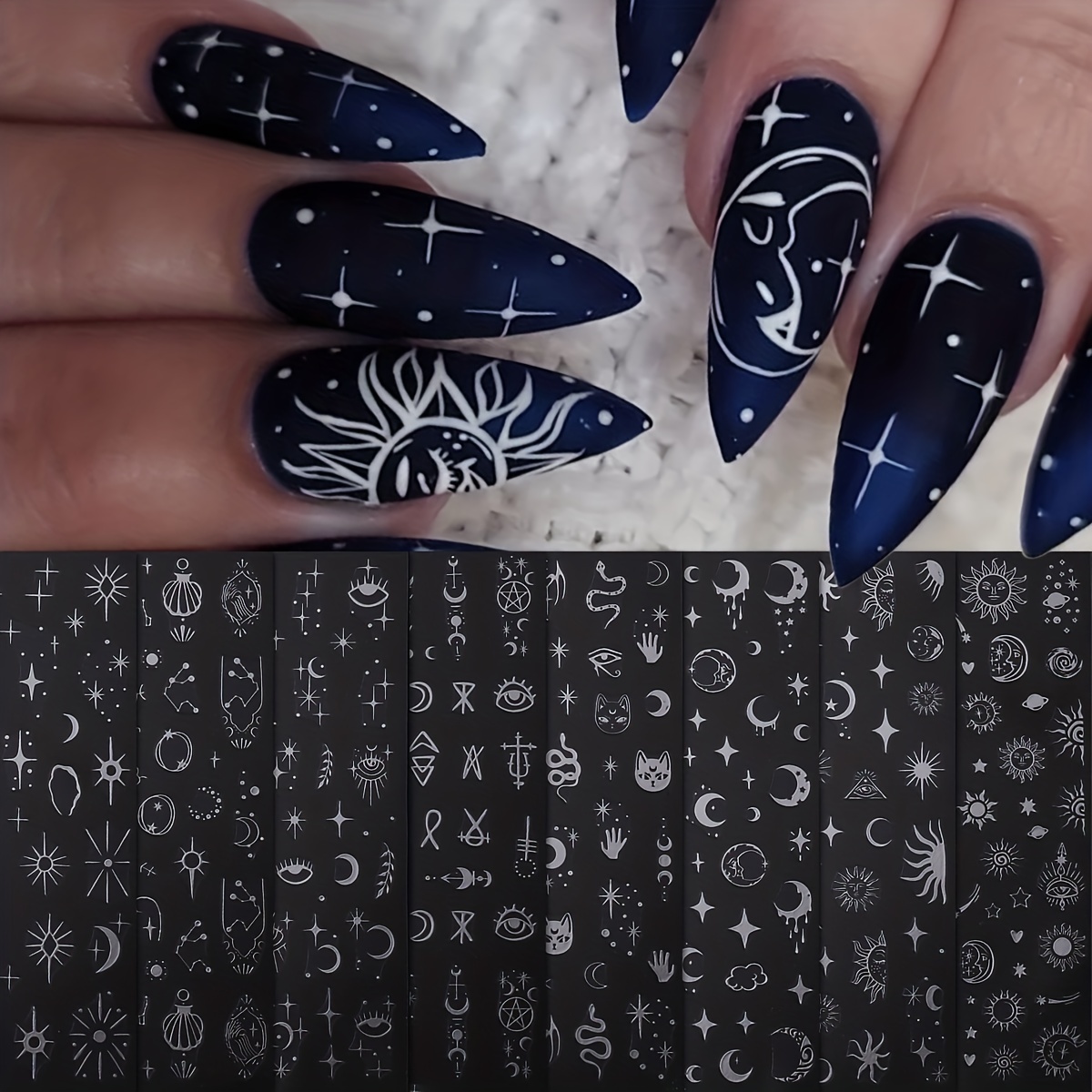 Nail Art Maroon - 8pcs silver sun moon star nail