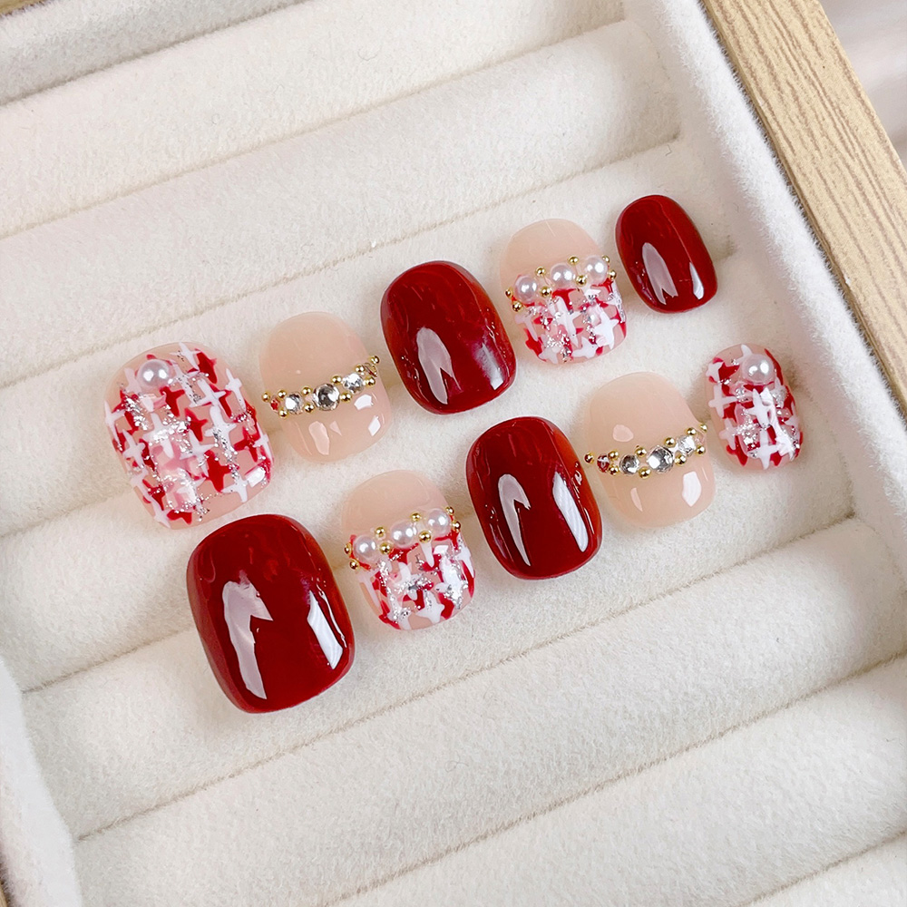 Nail Art Design - 10pcs Short Square Round Handmade Press
