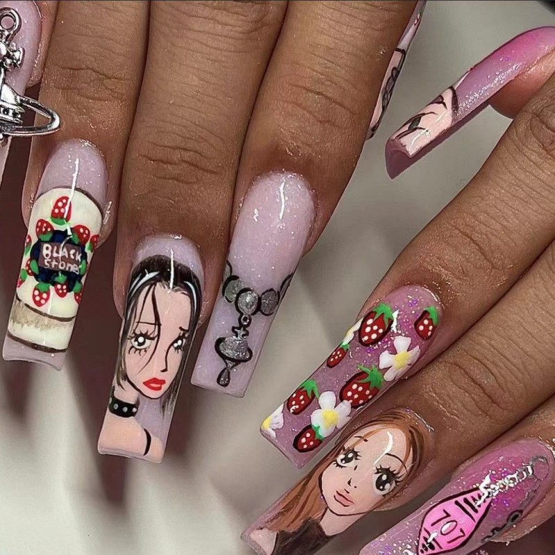 Medium long fake nails for wom - Nail Art Strawberry review and price
