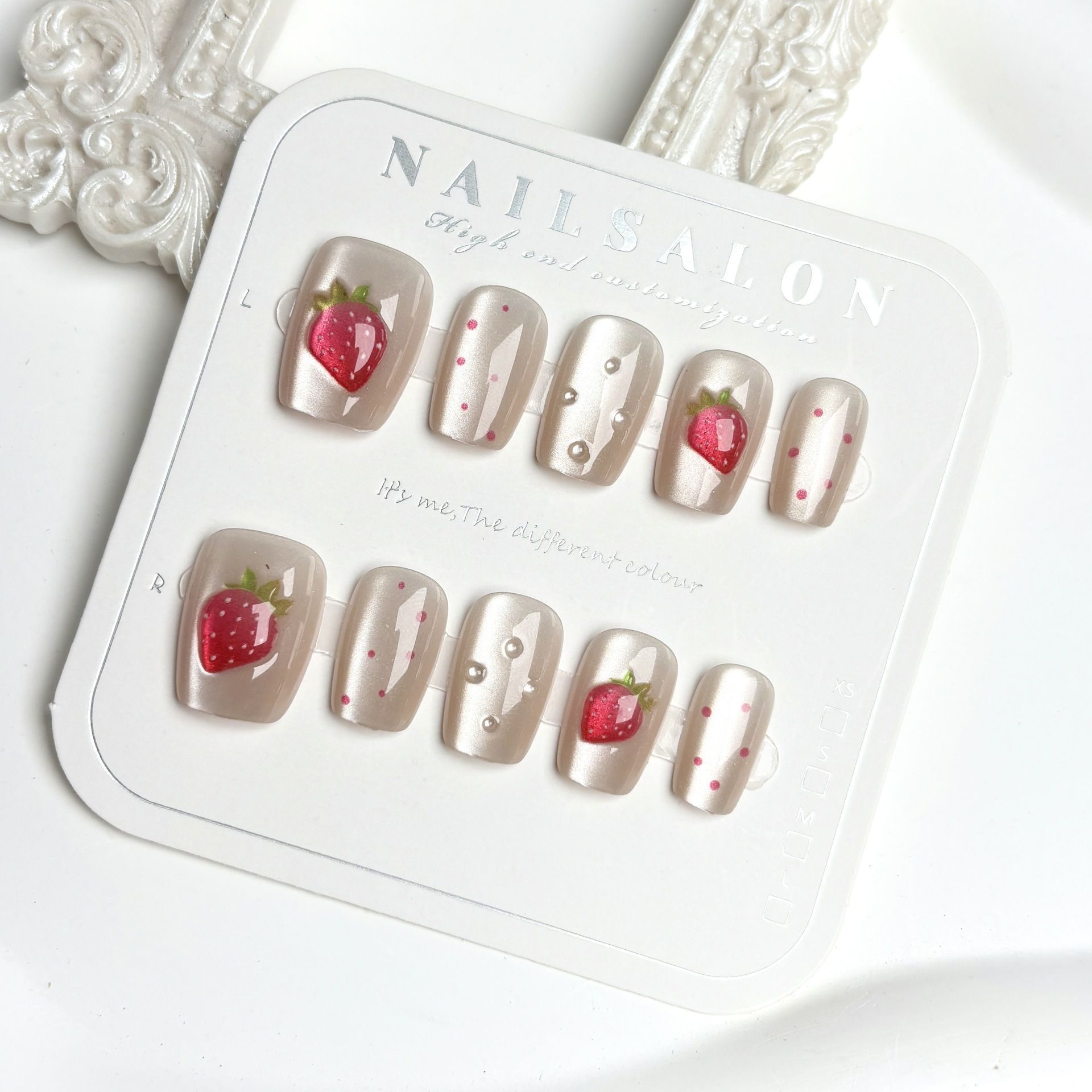 10pcs Short Square Cat Eye Han - Nail Art Strawberry review and price