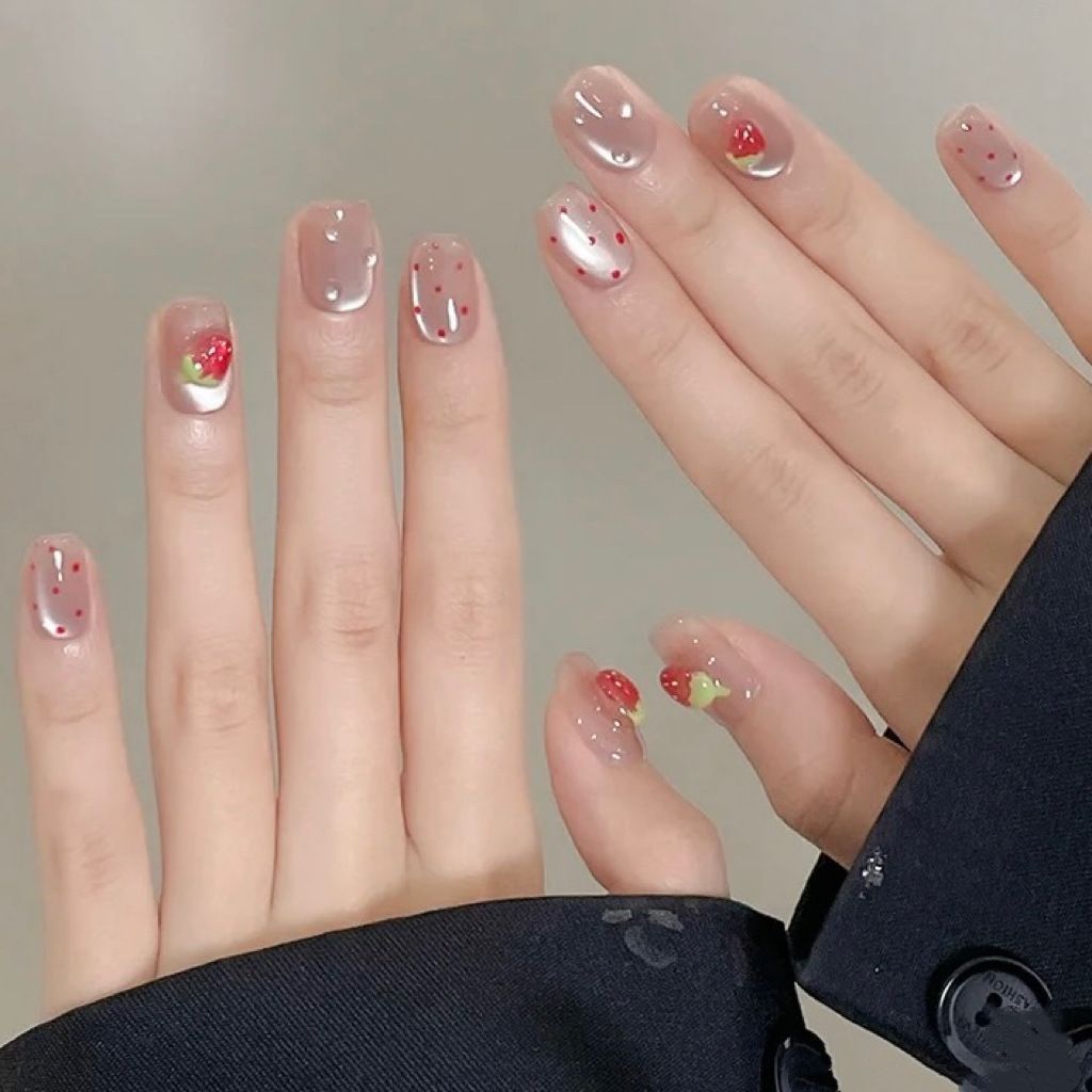 10pcs Short Square Cat Eye Han - Nail Art Strawberry review and price