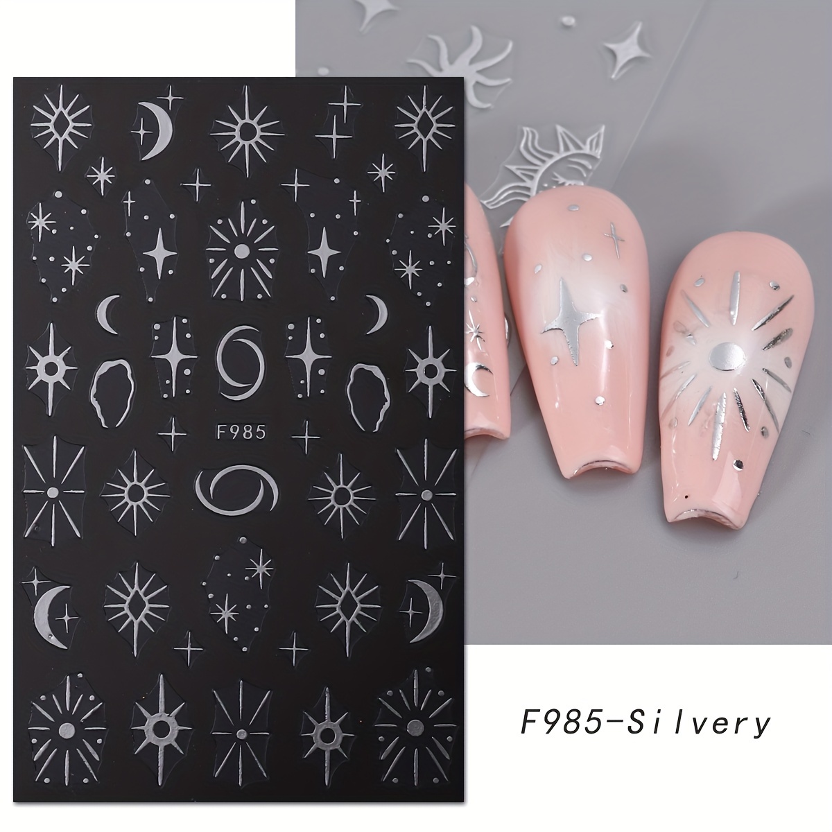 8pcs silver sun moon star nail - Nail Art Maroon review and price