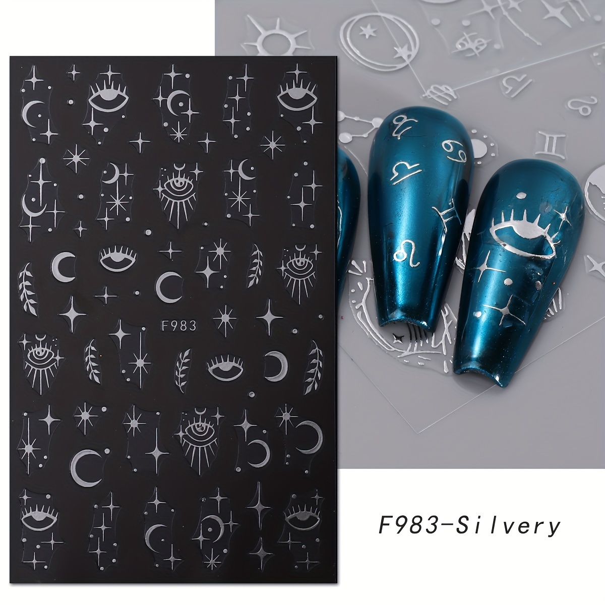 8pcs silver sun moon star nail - Nail Art Maroon review and price