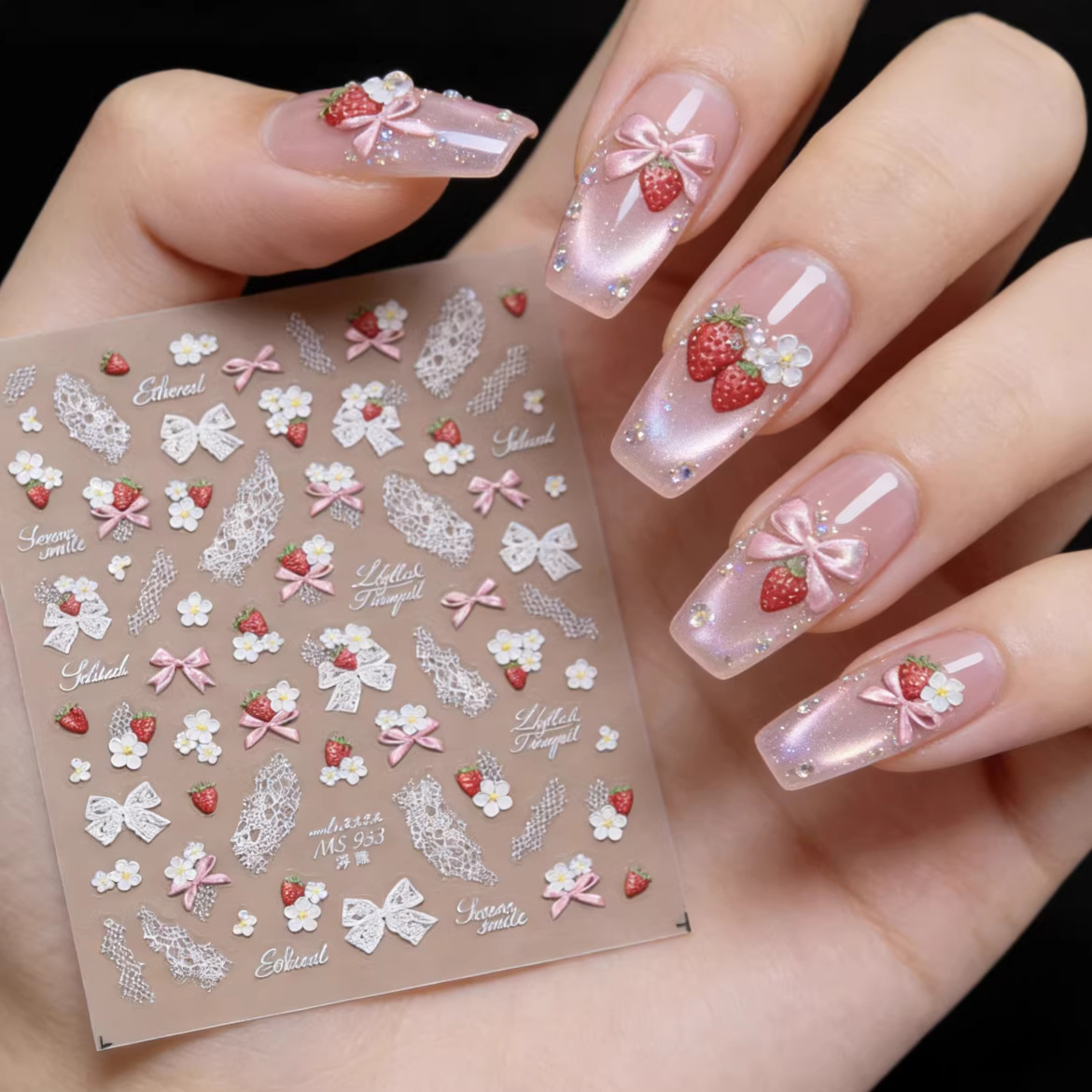 5D Embossed Nail Stickers Swee - Nail Art Strawberry review and price