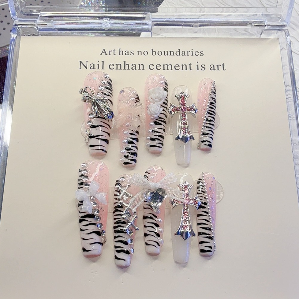10 Pieces Y2K Pink Zebra Patte - Nail Art Zebra review and price